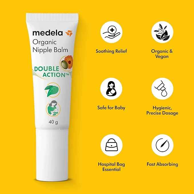 Medela Organic Nipple Cream & Pumping Lubricant, Soothes & Nourishes for Breastfeeding, Made with Natural Ingredients, Provides Fast Relief for Sore Nipples, Postpartum Essential, 1.34 fl oz - Adenzo Comfies