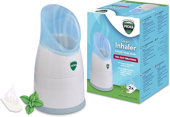 Vicks Portable Steam Inhaler – Personal Steam Therapy for Nasal & Sinus Relief, Travel-Friendly Vaporizer with 2 Vicks Scent Pads - Adenzo Comfies