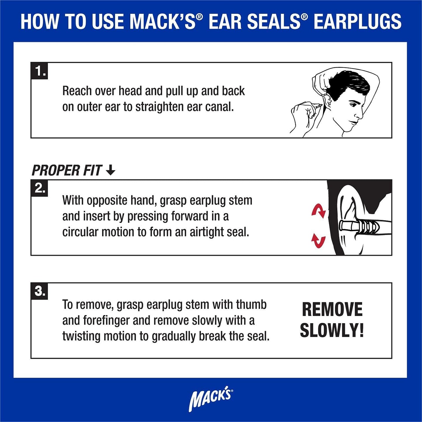 Mack’s Ear Seals Earplugs, 1 Pair with Detachable Cord - 26db High NRR - Dual Purpose Comfortable Ear Plugs for Noise Reduction and Blocking Water
