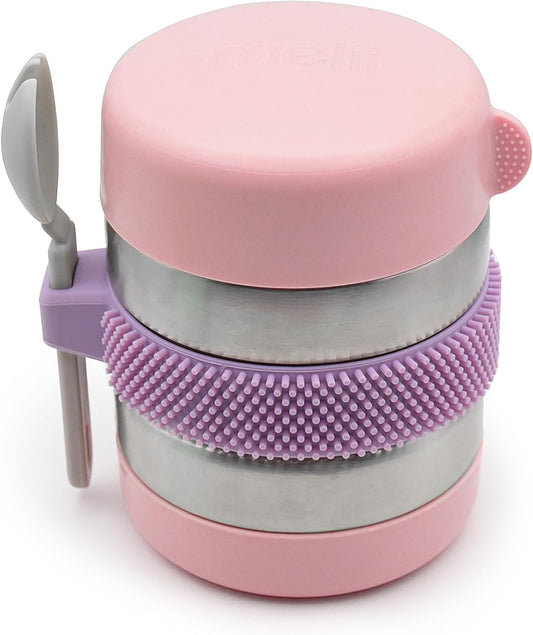 melii Stainless Steel Food Jar, 10.1oz, Double Walled, Vacuum Insulated, Integrated Fork, Airtight & Leakproof, Dishwasher Safe - Turquoise Blue& Pink