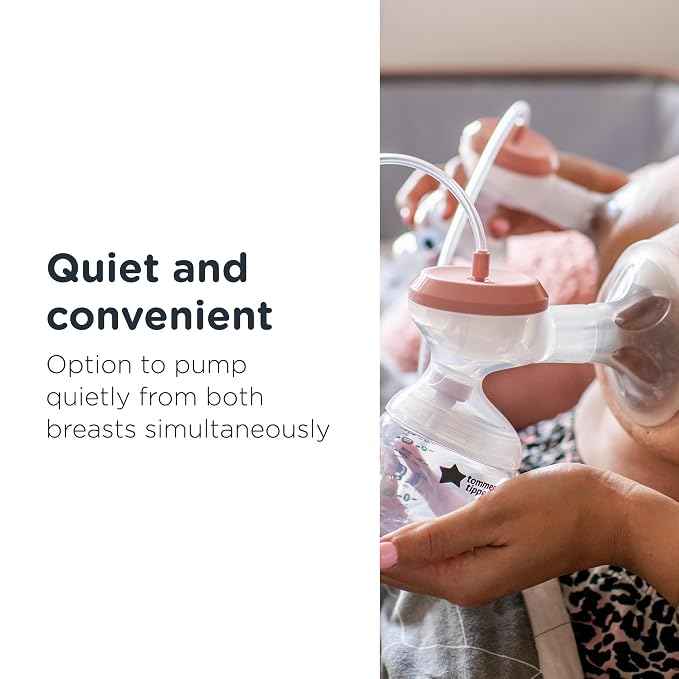 Tommee Tippee Made for Me Double Electric Breast Pump, Baby Bottles Included, 9 Express Modes, Massaging Cushions, USB Rechargeable Portable Breast Pump, Strong Suction, Quiet.