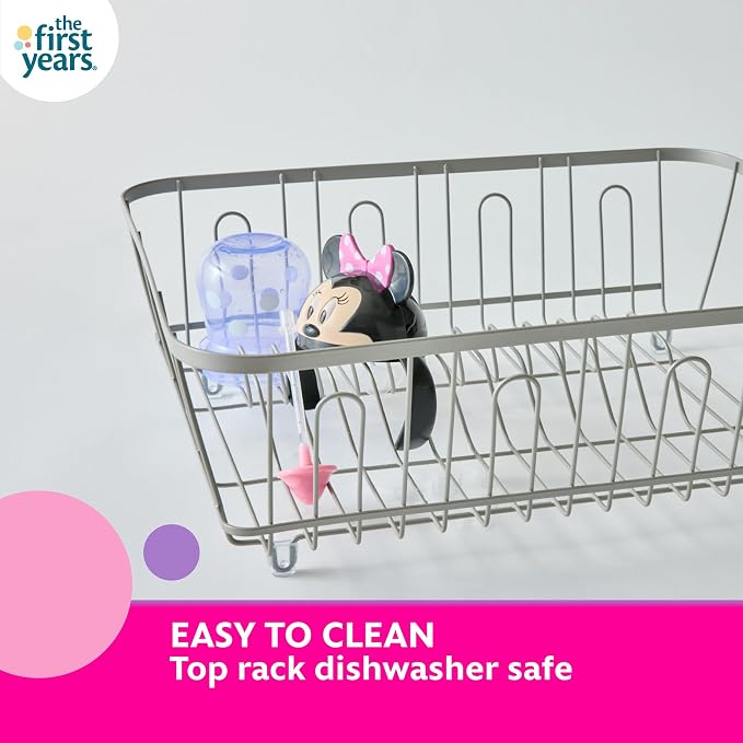 The First Years Disney Minnie Mouse Weighted Straw Cup - Spill Proof Toddler Cups with Flip Top Cover and Silicone Straw - Dishwasher Safe - 207ml - 9 Months and Up - Adenzo Comfies
