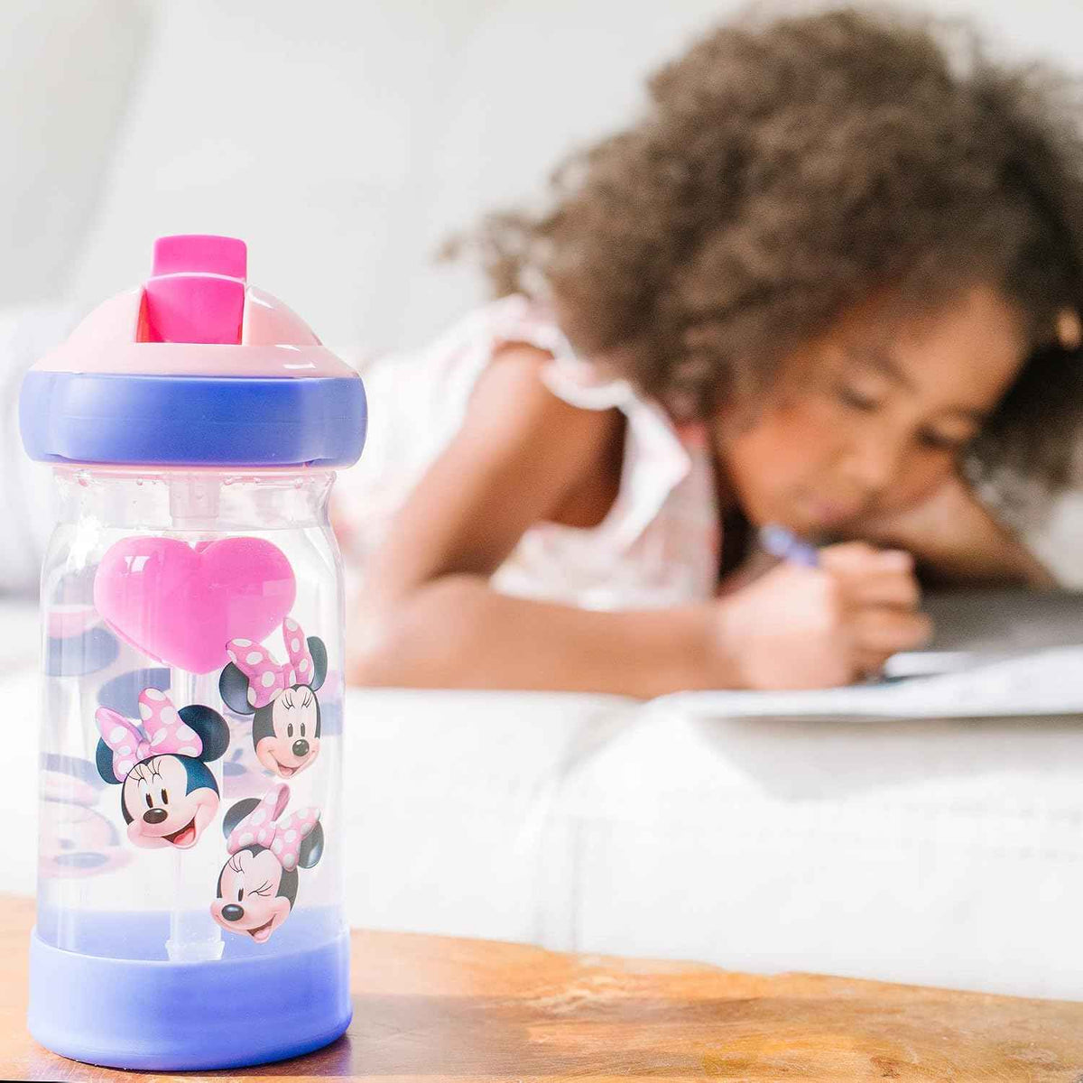 The First Years Disney Minnie Mouse Sip & See Kids Water Bottle - Water Bottle for Toddlers - Spill Proof Toddler Cup - 12 Oz - Adenzo Comfies