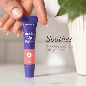 Lansinoh Lanolin Lip Balm For Dry Cracked Lips -7ml | 100% Natural - Actively Moisturises & Locks In Hydration - Hypoallergenic Dry Lips Treatment