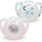 NUK Star Baby Dummy | 0 - 6 Months | Day & Night Soothers | BPA - Free Silicone | Pink Cat | 2 Count - Adenzo Comfies