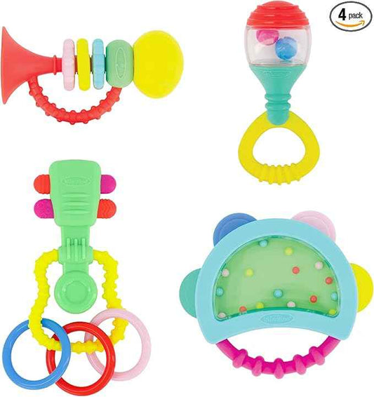 INFANTINO Baby's 1st Teethe and Play Music Set - Baby Essentials 4 Piece Gift Set, Instrument Themed teethers and rattles for Sensory Stimulation and Motor Development, BPA Free
