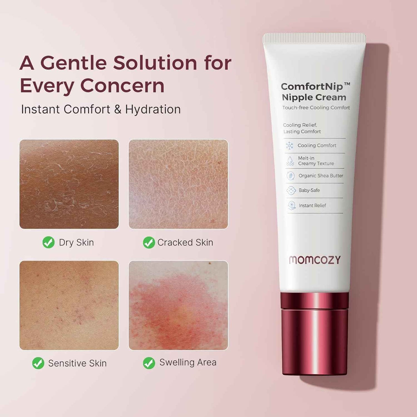 Momcozy Cooling Nipple Cream Safe for Nursing,Fast Relief with Cooling Ceramic Applicator for Cracked Nipple & Dry Skin.