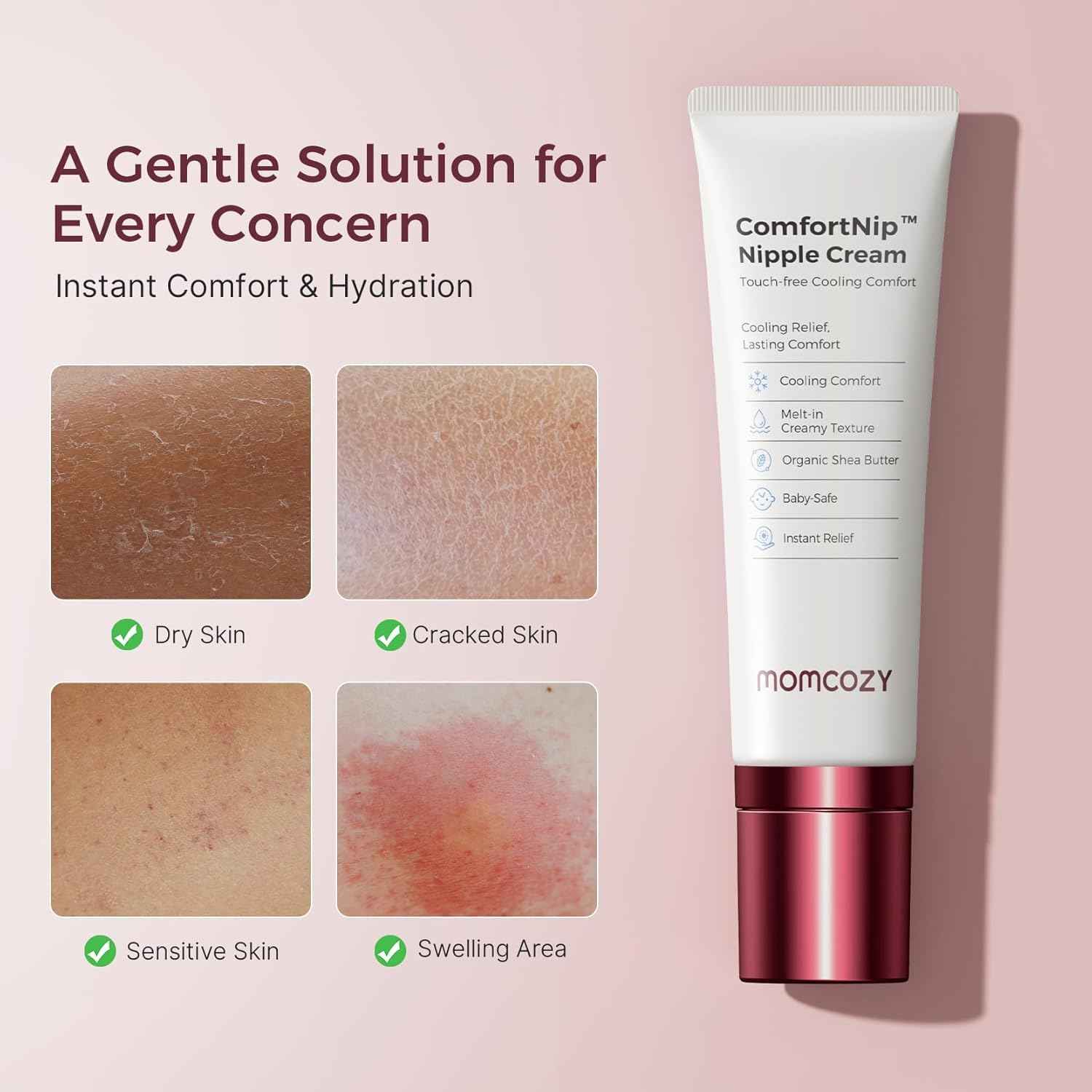 Momcozy Cooling Nipple Cream Safe for Nursing,Fast Relief with Cooling Ceramic Applicator for Cracked Nipple & Dry Skin.