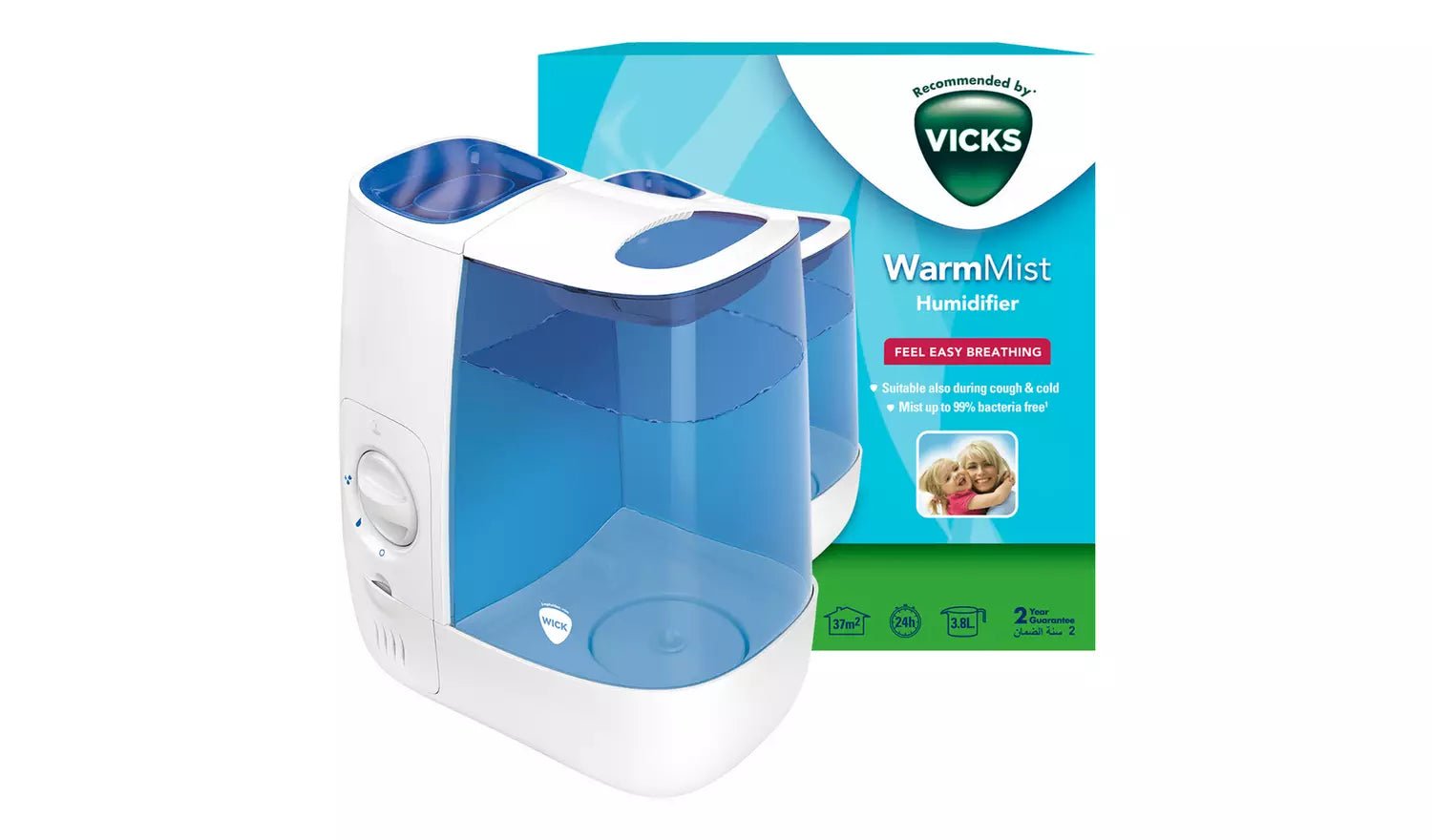 Vicks Warm Mist Humidifier 3.8L – Bacteria-Free Mist Humidifier for Bedrooms & Nurseries, 2 Mist Levels, Auto Shut-Off, Suitable for Rooms up to 37m² - Adenzo Comfies