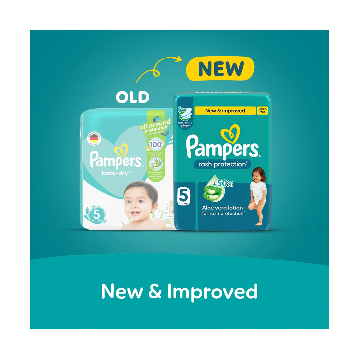 Pampers Rash Protection Taped Diapers, Size 5, 11-16kg, Jumbo Pack, 66 pcs. - Adenzo Comfies