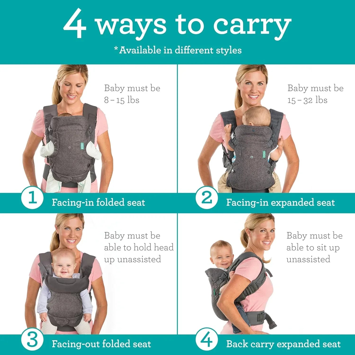 Infantino Flip 4 - in - 1 Convertible Baby Carrier, Adjustable, Ergonomic Hands Free Babywearing, Registry Essential, Carrier for Newborn to Toddler, Black & Gray Leopard - Adenzo Comfies