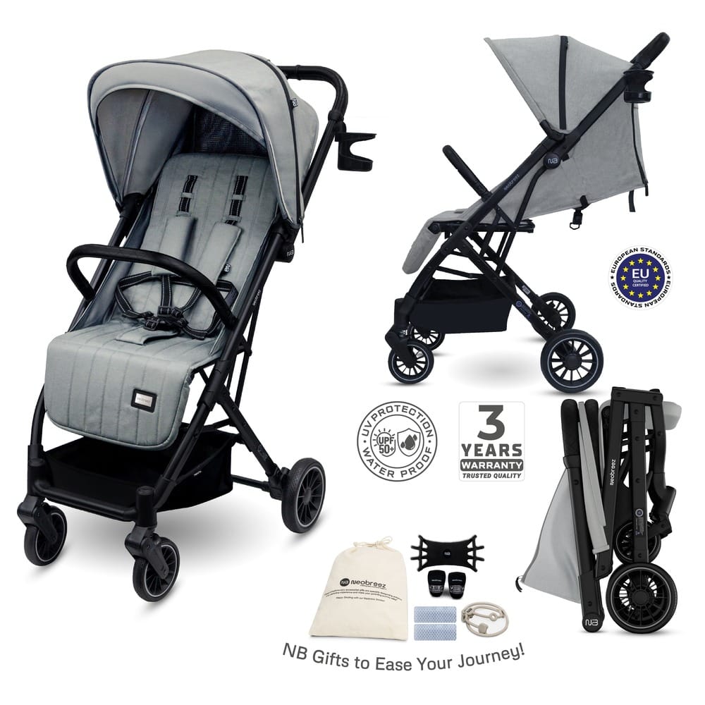 Neobreez PENTA Compact Lightweight Travel Toddler Kids Baby Stroller W/Cup Holder,Waterproof UPF 50+ Canopy 0-3yrs-Dark grey . - Adenzo Comfies
