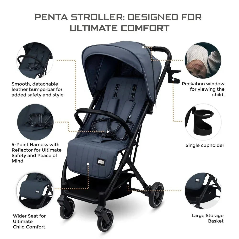 Neobreez PENTA Compact Lightweight Travel Toddler Kids Baby Stroller W/Cup Holder,Waterproof UPF 50+ Canopy 0 - 3yrs,15kg - Adenzo Comfies