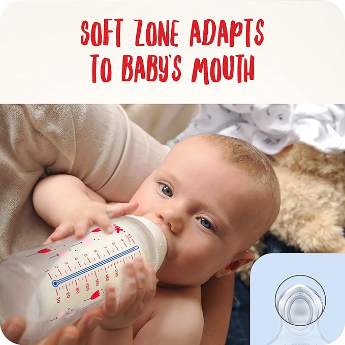 NUK First Choice+ Baby Bottle | 0 - 6 Months | Temperature Control | Anti Colic Vent | 150 ml | BPA - Free | Latex Teat - Adenzo Comfies