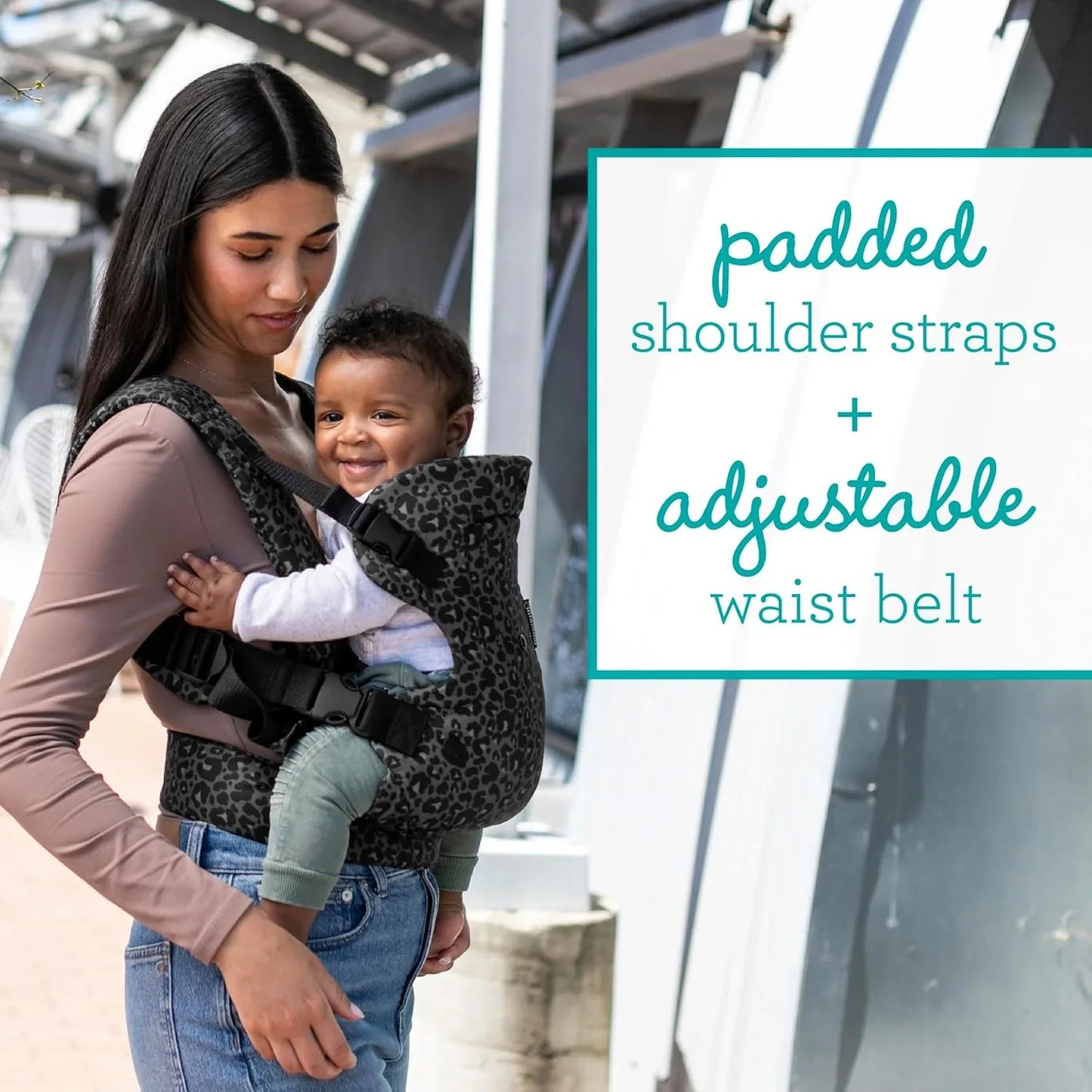 Infantino Flip 4 - in - 1 Convertible Baby Carrier, Adjustable, Ergonomic Hands Free Babywearing, Registry Essential, Carrier for Newborn to Toddler, Black & Gray Leopard - Adenzo Comfies