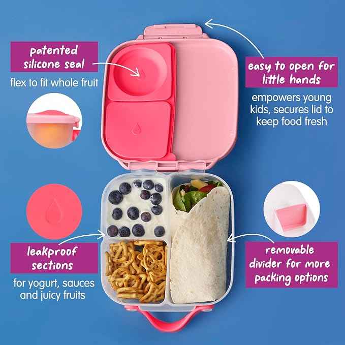 B.box Mini Lunch Box for Kids: Lightweight Bento Box for Snacks/Meals with 2 Leakproof Compartments, School Supplies Ages 3+.