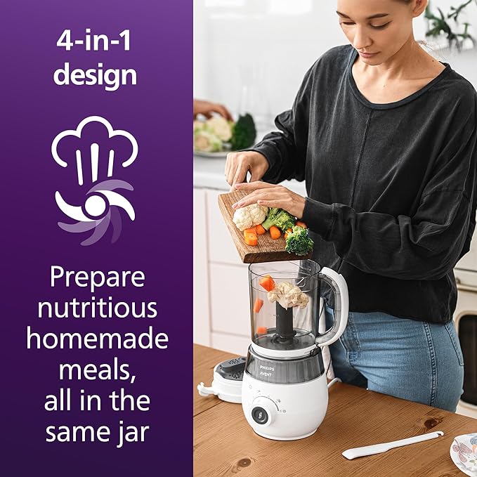 Philips Avent Premium 4 - in - 1 Steamer Blender, Baby Food Maker, Steam, Blend, Defrost, Reheat, Dishwasher Safe, Model SCF883/02 - Adenzo Comfies
