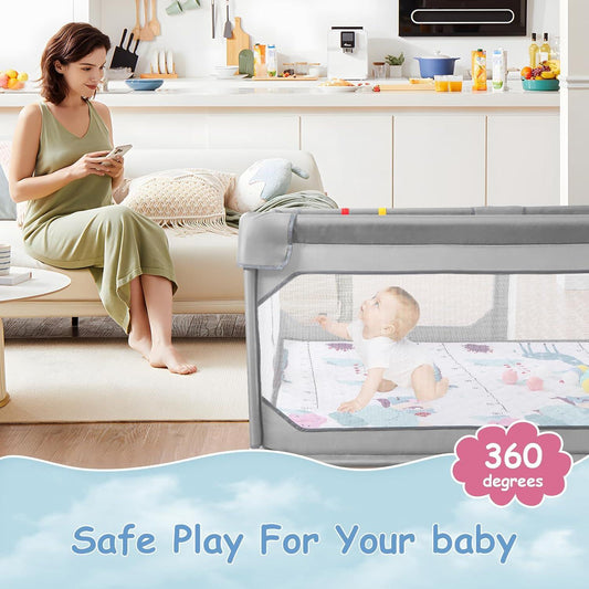 Baby Playpen, Extra Large Playpen for Babies and Toddlers, BPA-Free, Non-Toxic, Safe No Gaps Playards for Babies, Sturdy Safety Play Yard for Indoor Outdoor Fun, Grey - Adenzo Comfies