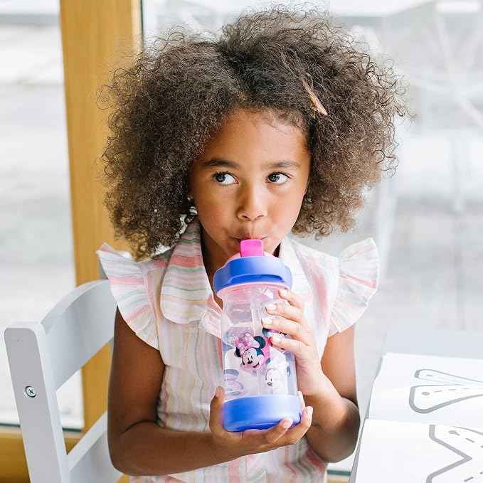 The First Years Disney Minnie Mouse Sip & See Kids Water Bottle - Water Bottle for Toddlers - Spill Proof Toddler Cup - 12 Oz - Adenzo Comfies