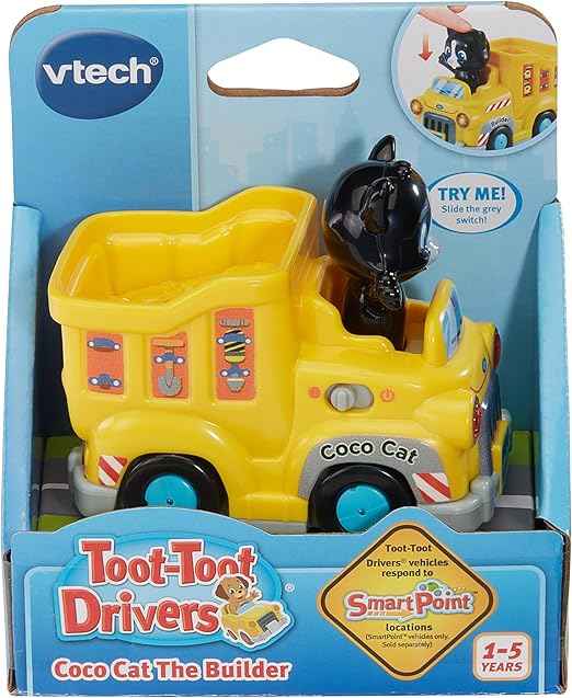VTech Toot-Toot Drivers Coco Cat the Builder, Interactive Toddlers Toy, Pretend Play with Lights and Sounds, Gift For Ages 12 Months, 2, 3, 4+ Years, English Version - Adenzo Comfies