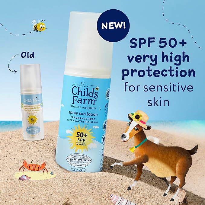 Childs Farm, Kids and Baby Sun Cream Spray SPF 50+ 125 ml, Water Resistant UVA and UVB, Very High Protection, Suitable for Dry, Sensitive and Eczema-Prone Skin, Pack of 1 - Adenzo Comfies