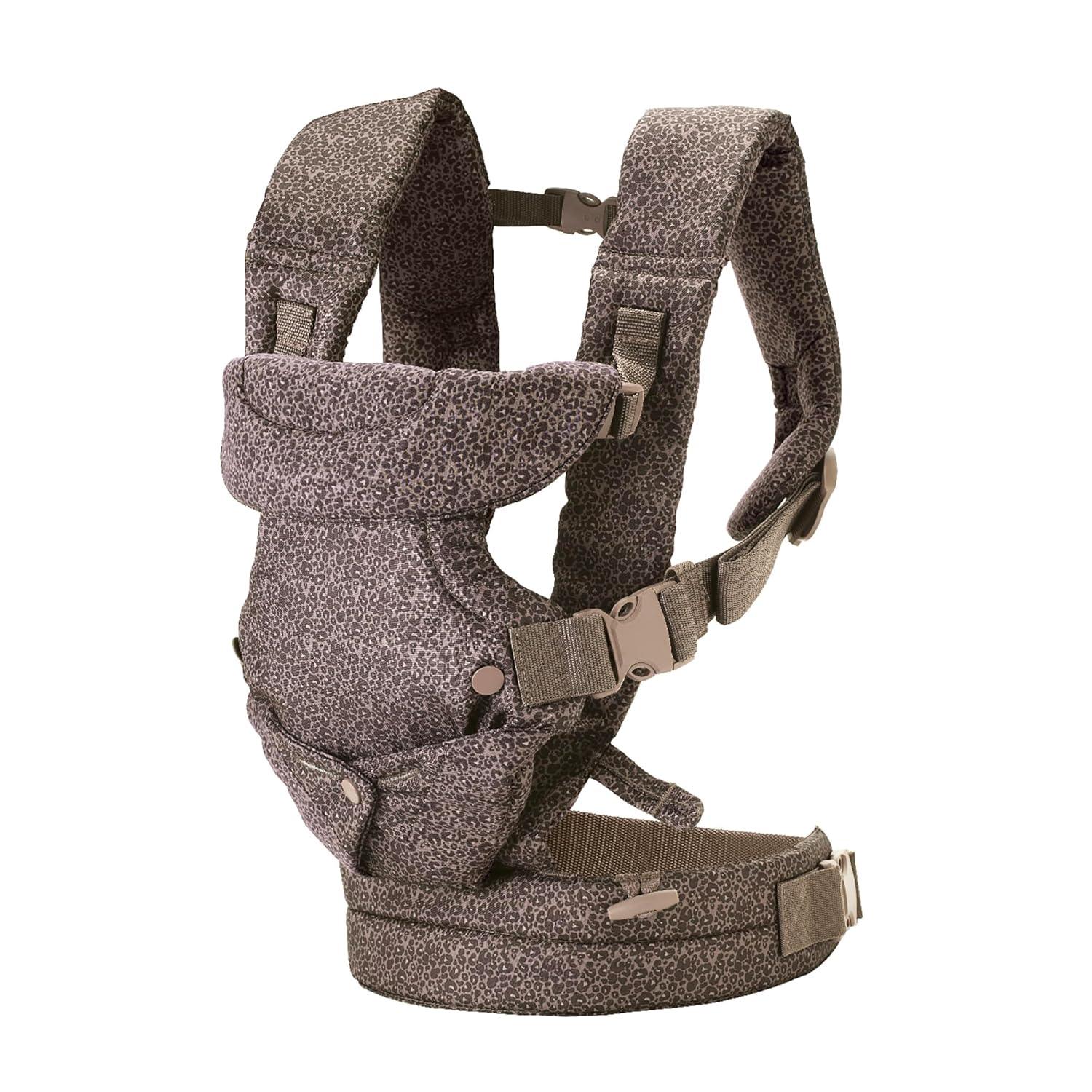 Infantino Flip 4 - in - 1 Convertible Baby Carrier, Adjustable, Ergonomic Hands Free Babywearing, Registry Essential, Carrier for Newborn to Toddler, Black & Gray Leopard - Adenzo Comfies