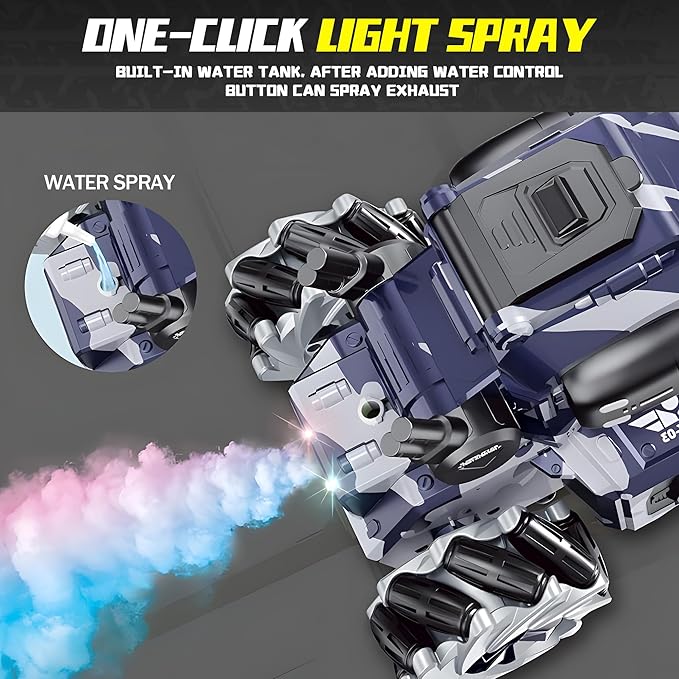 RC Tank That Shoots BBS, Water Bullet Shooting RC Stunt Car for Kids, 2.4GHz Remote Control Truck with Light Spray, 360° Rotation & Drifting, Birthday Gift for Boys, 30+ Min Playtime - Adenzo Comfies