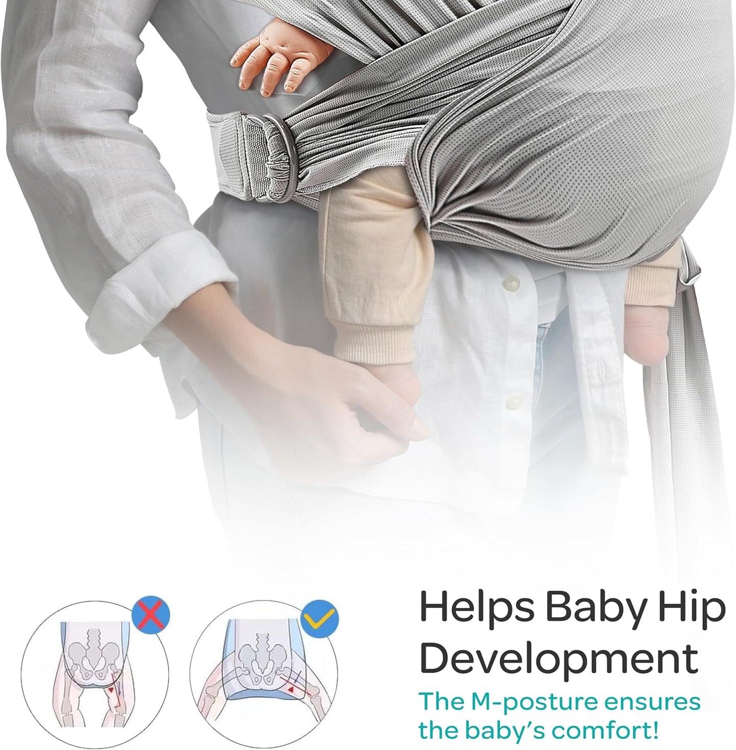 The Moon Brand KaryGo baby Sling Wrap Carrier – Soft, Breathable,Baby Carrier for Newborns & Infants (3.2 - 9 kg) – Hands - Free, Adjustable, Comfortable, and Versatile for Nursing - Mid Grey - Adenzo Comfies
