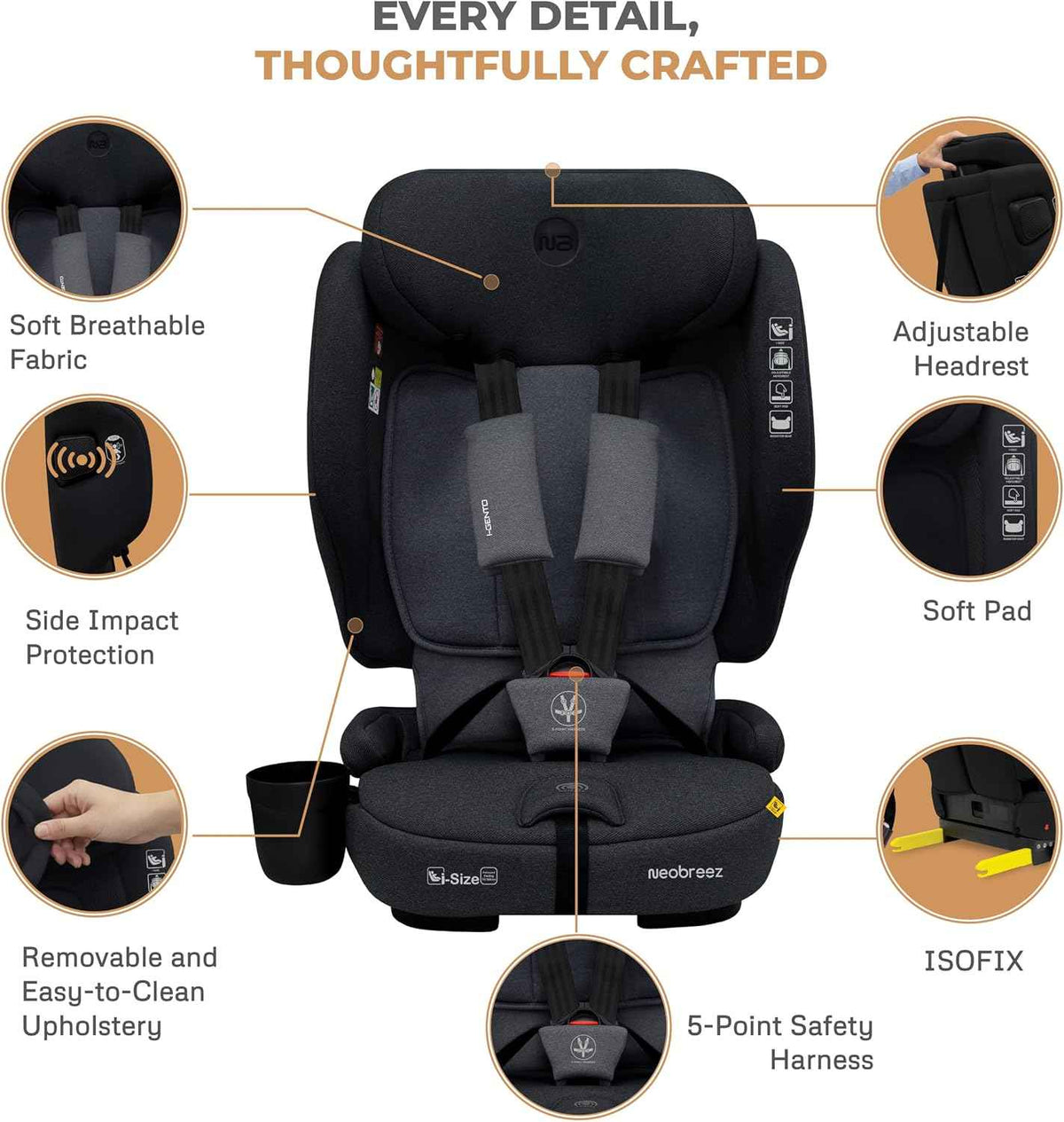 Neobreez GENTO Compact Air Travel Car Seat,i-Size ECER129,Adjustable Headrest,Side Impact Protection,ISOFIX&Top Tether,Compact Foldable&Portable. - Adenzo Comfies