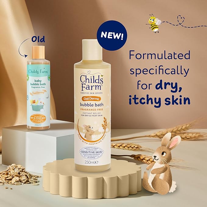 Childs Farm OatDerma Bubble Bath, Fragrance-Free, Gently Cleanses and Soothes, Suitable for Newborns with Dry, Sensitive Skin, 250 ml - Adenzo Comfies