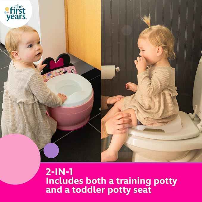 The First Years Disney Minnie Mouse Potty Training Toilet and Toddler Toilet Seat Attachment - 2-in-1 Toddler Potty Training Toilet with Removable Toilet Training Seat - Potty Training Must Haves - Adenzo Comfies