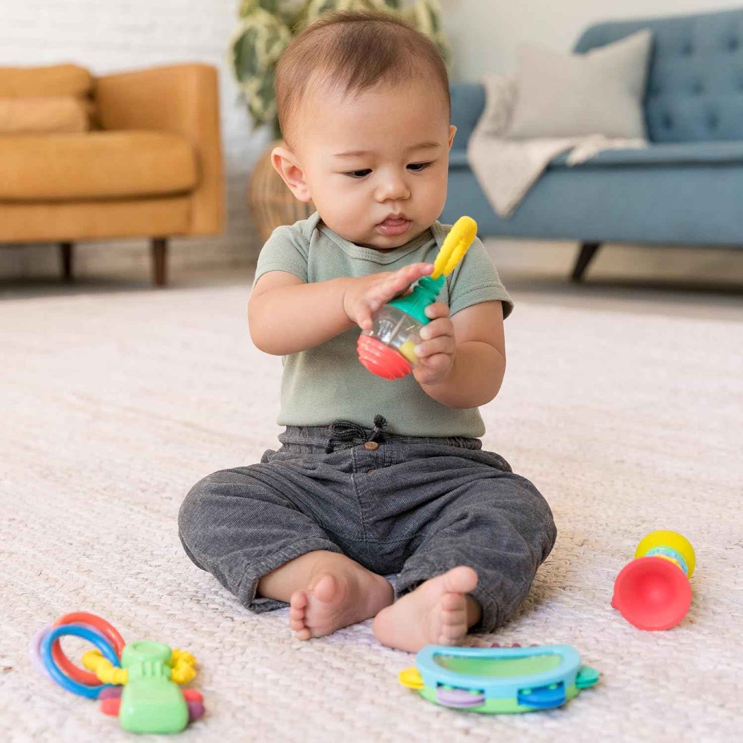 INFANTINO Baby's 1st Teethe and Play Music Set - Baby Essentials 4 Piece Gift Set, Instrument Themed teethers and rattles for Sensory Stimulation and Motor Development, BPA Free