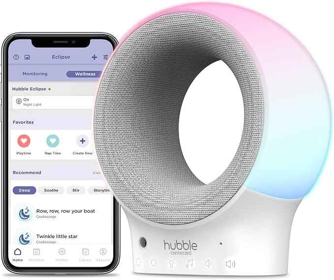 Hubble Eclipse Smart Baby Audio Monitor & Soother with 7-Colour Night Light, Speaker with Calming Music & Sleep Tracks, Room Temperature Sensor, Sleep Trainer with Wi-Fi connectivity.