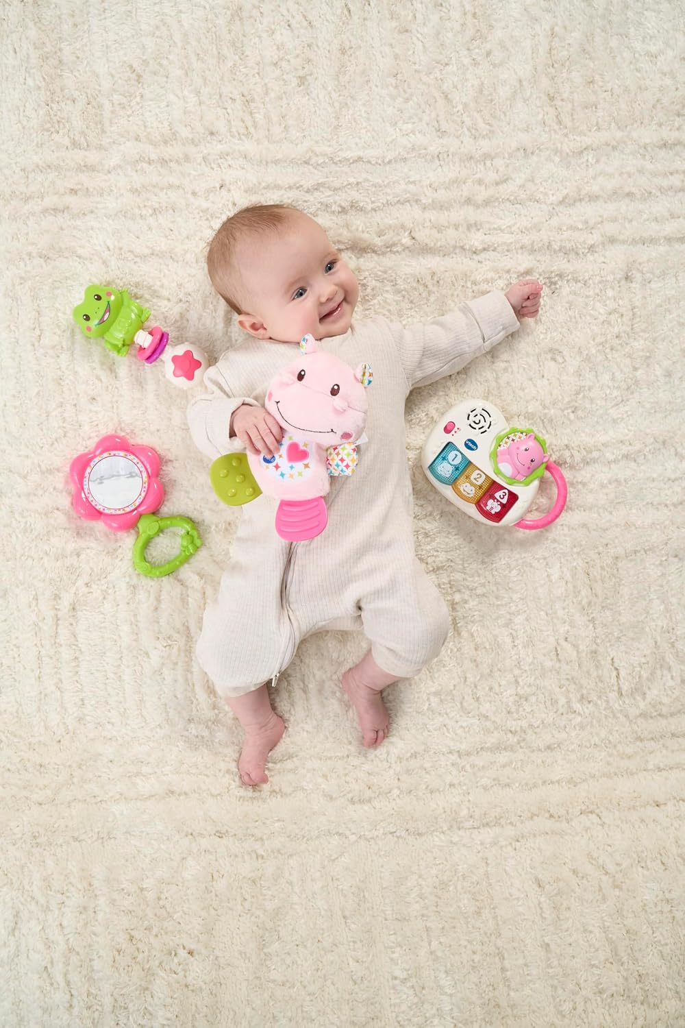 VTech My First Gift Set, Newborn Baby Toys Including Hippo Animal Plush, Baby Teether, Baby Rattle & Baby Musical Toy, 0, 6, 12 Months and Over for Boys & Girls, Pink
