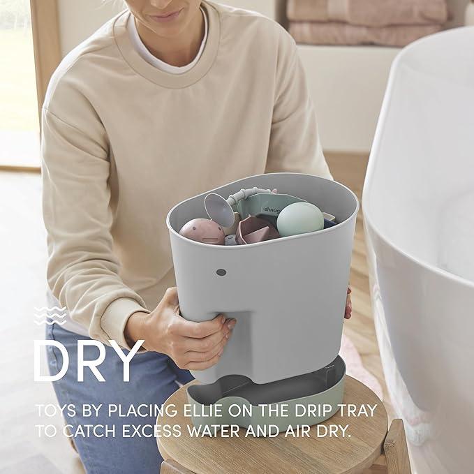 Shnuggle Ellie Bath Toy Storage Scoop | Baby & Toddler Bath Toy Drying Caddy with Drip Tray - Grey - Adenzo Comfies