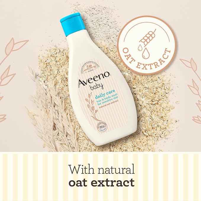 Aveeno Baby Daily Care Hair & Body Wash, 250ml, Baby Wash for Sensitive Skin, Natural Oat Extract, Gentle Fragrance, Sulfate Free, Soap and Dye Free, pH Balanced, Delicate and Moisturizing Cleanse - Adenzo Comfies