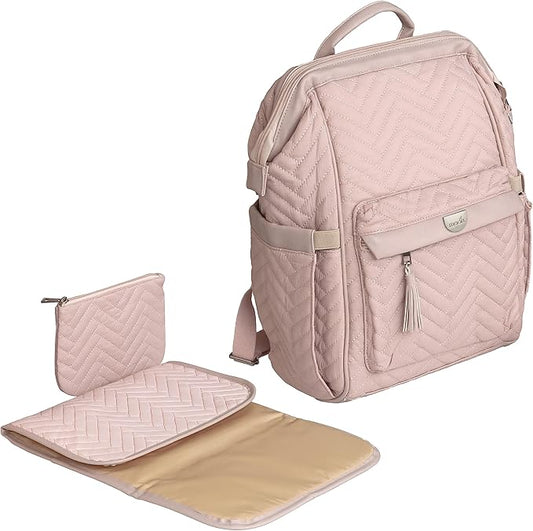 The Moon Brand Elisa Diaper Backpack, Waterproof, Multiple Pockets, Changing Mattress, Stroller Straps, Secure Key Chain. Thermal Pockets. Padded Shoulder Straps. Extra Spacious.Travel - Pink - Adenzo Comfies