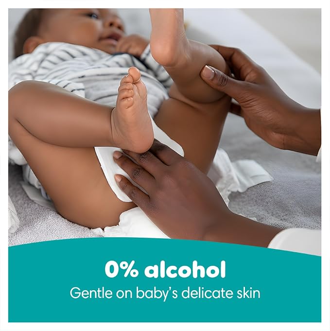 Pampers complete clean baby wipes, with 0% alcohol, 64 wipe count.