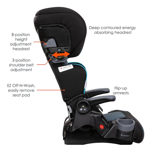 Baby Trend Protect 2-in-1 Folding Booster Car Seat, Aqua Tech, Riley, And Grey Tech