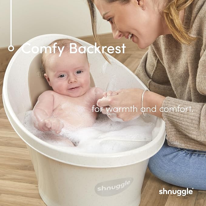 Shnuggle Newborn Baby Bath | Built in Support Bump and Soft Backrest | Suitable from Newborn | Bath Seat Support Includes Plug -white . - Adenzo Comfies