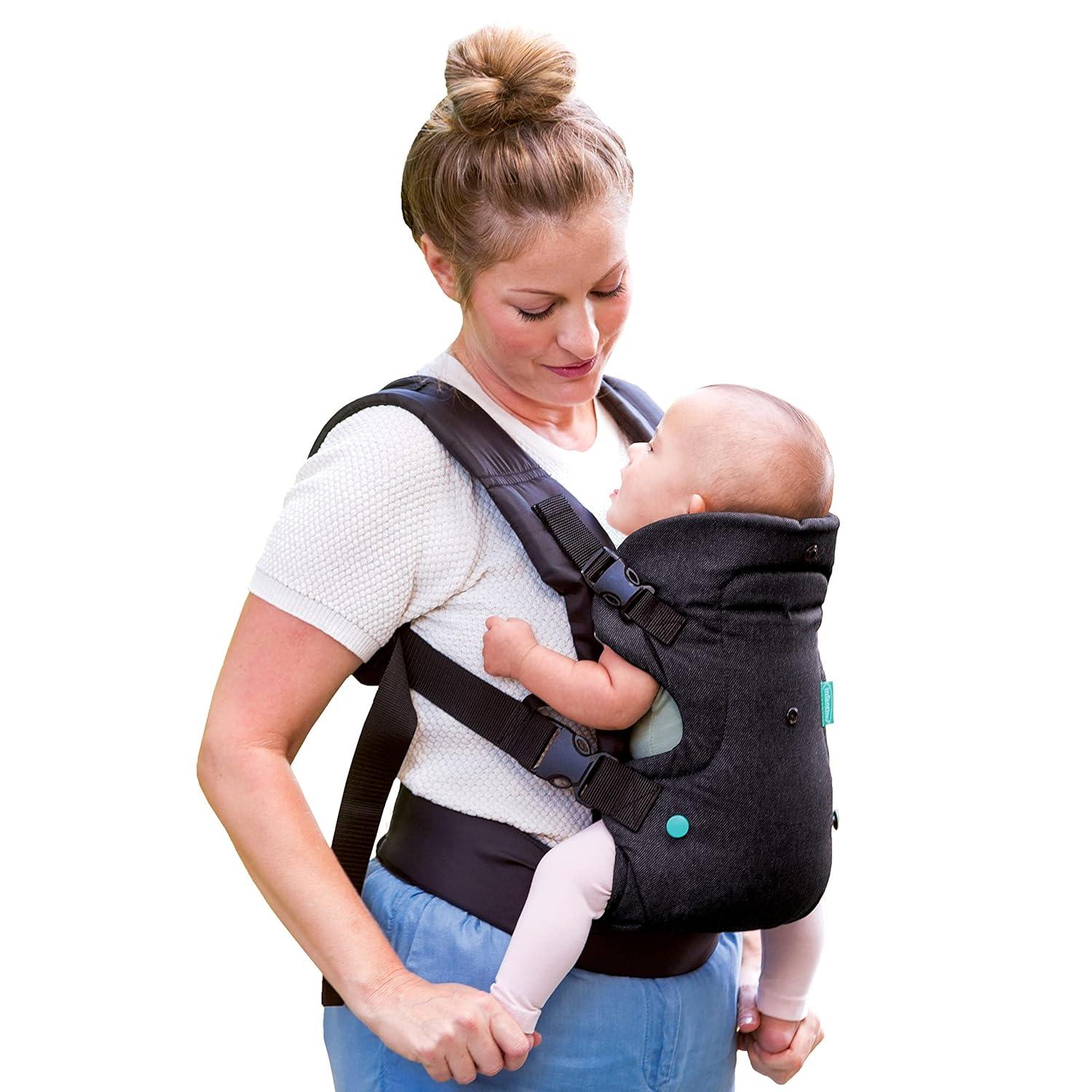 Infantino Flip 4 - in - 1 Convertible Baby Carrier, Adjustable, Ergonomic Babywearing, Registry Essential, Baby Carrier for Newborn to Toddler, Black - Adenzo Comfies
