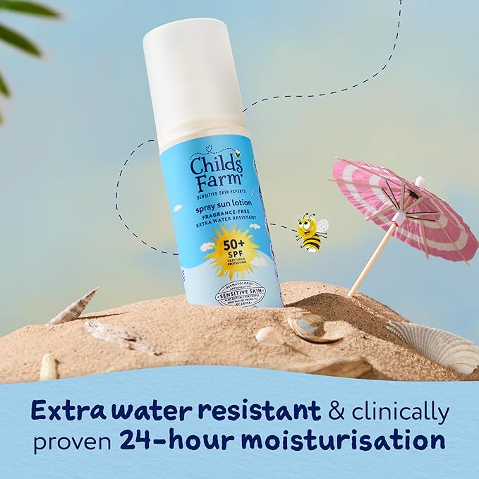 Childs Farm, Kids and Baby Sun Cream Spray SPF 50+ 125 ml, Water Resistant UVA and UVB, Very High Protection, Suitable for Dry, Sensitive and Eczema-Prone Skin, Pack of 1 - Adenzo Comfies