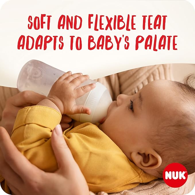 NUK Perfect Match Baby Bottle | 0+ Months | Adapts to Baby's Palate | Temperature Control | Anti Colic Vent | BPA - Free | Small Silicone Teat | Rainbow - Adenzo Comfies