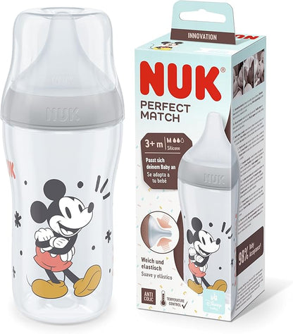 NUK Perfect Match Baby Bottle, 3+ Months, Fits Baby Palate, Temperature Control, Anti - Colic Vent, 260 ml, BPA Free, Silicone M Teat, Disney Winnie the Pooh - Adenzo Comfies