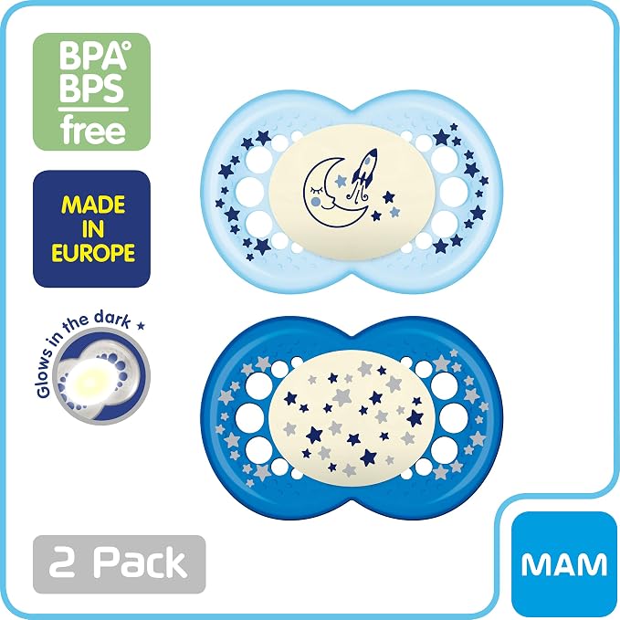 MAM Silicone Nipples night 6 m (2 blue lollipops). - Adenzo Comfies