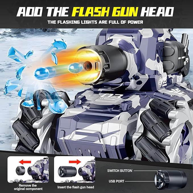 RC Tank That Shoots BBS, Water Bullet Shooting RC Stunt Car for Kids, 2.4GHz Remote Control Truck with Light Spray, 360° Rotation & Drifting, Birthday Gift for Boys, 30+ Min Playtime - Adenzo Comfies