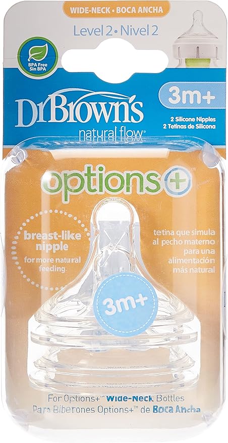 Dr Brown’s Anti - Colic Teat Level 2 Wide - Neck Options Plus Teat, 2 Pack - Adenzo Comfies