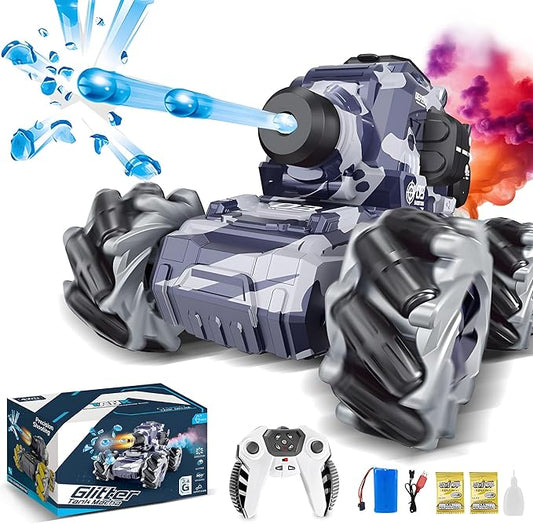 RC Tank That Shoots BBS, Water Bullet Shooting RC Stunt Car for Kids, 2.4GHz Remote Control Truck with Light Spray, 360° Rotation & Drifting, Birthday Gift for Boys, 30+ Min Playtime - Adenzo Comfies