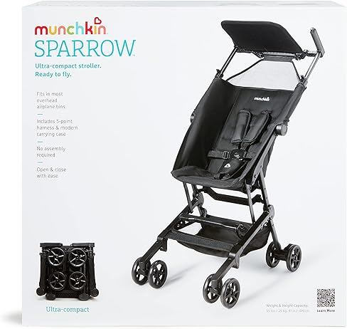 Munchkin Sparrow Travel Stroller for Babies and Toddlers, Ultra Compact and Lightweight, Ideal for Air Travel and Daily Car Commutes, Black - Adenzo Comfies