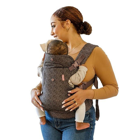 Infantino Flip 4 - in - 1 Convertible Baby Carrier, Adjustable, Ergonomic Hands Free Babywearing, Registry Essential, Carrier for Newborn to Toddler, Black & Gray Leopard - Adenzo Comfies